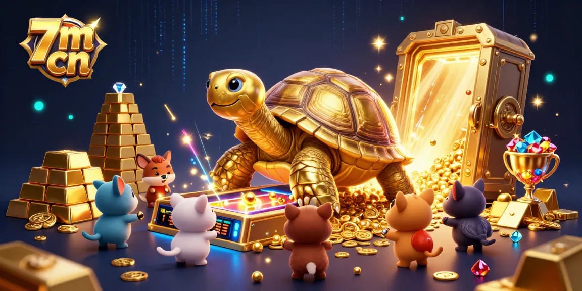 Engage with vibrant 7m cn themed casino scene featuring a golden tortoise pinball machine.