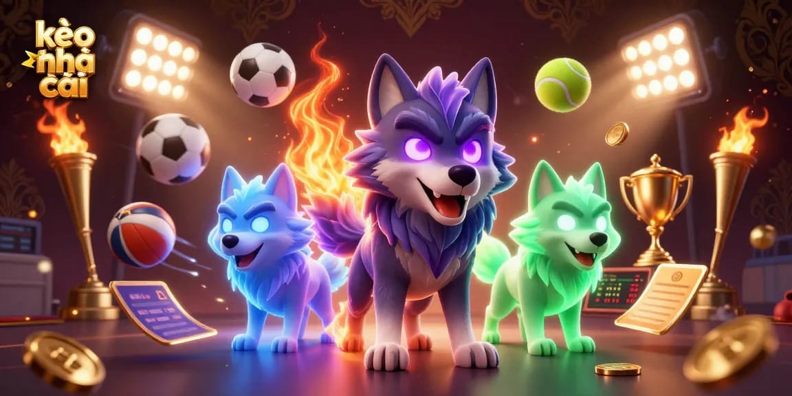 Win big with kèo nhà cái, featuring dynamic sports betting elements and vibrant wolf characters