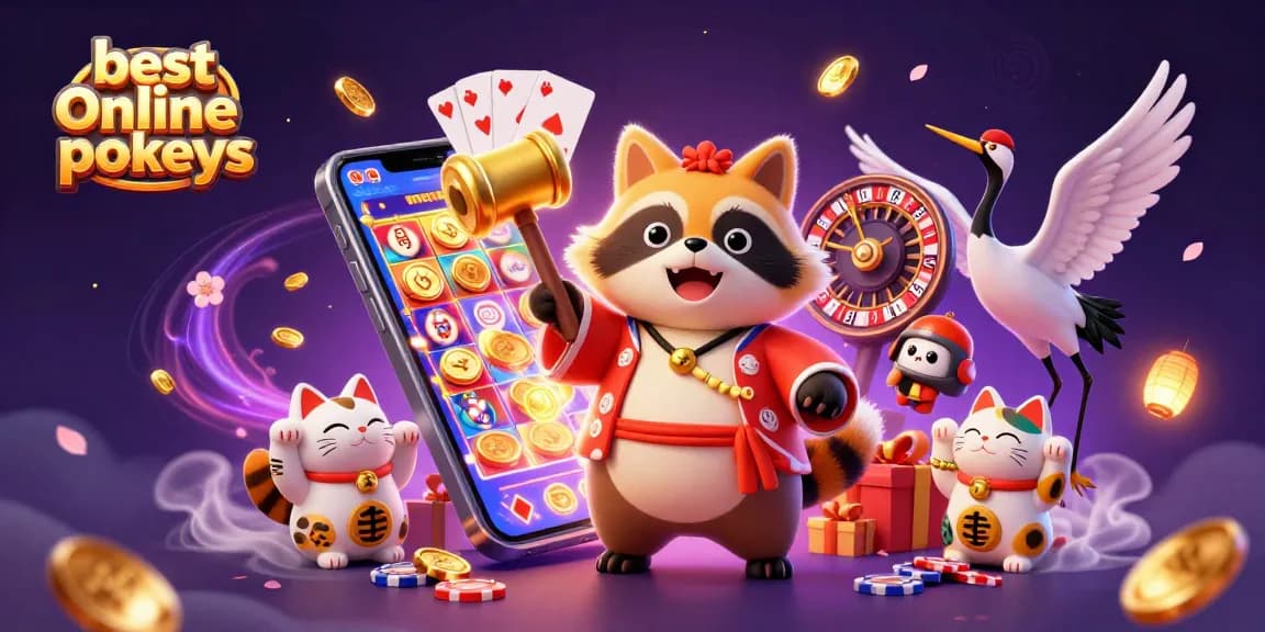 Engage with the best online pokies through a vibrant 3D illustration featuring lucky symbols and casino elements.