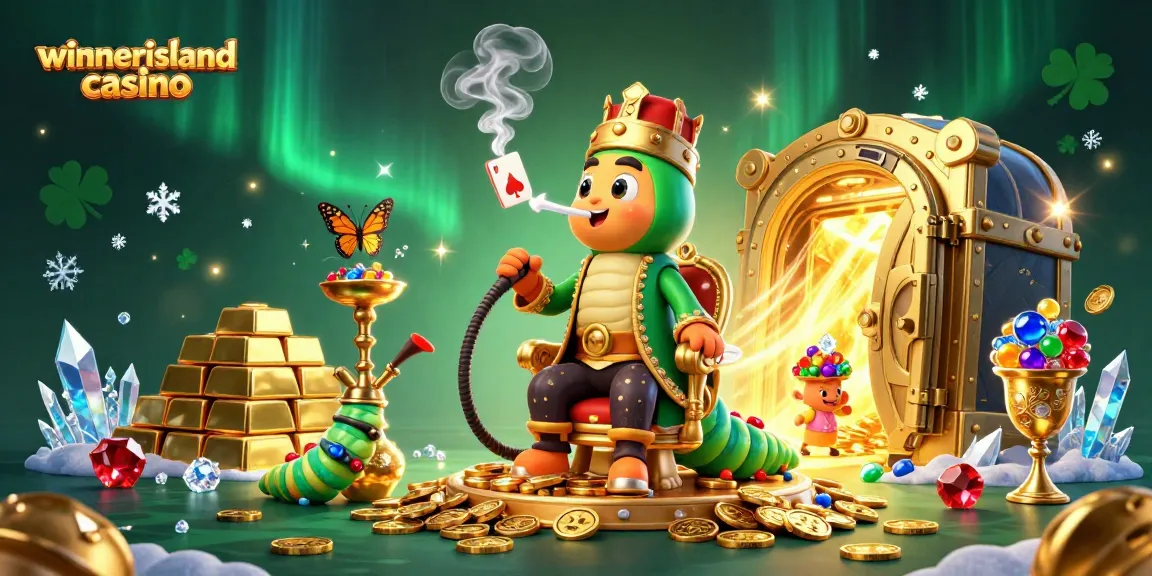 Experience the excitement at winnerisland casino with a vibrant illustration of gaming symbols and treasures.