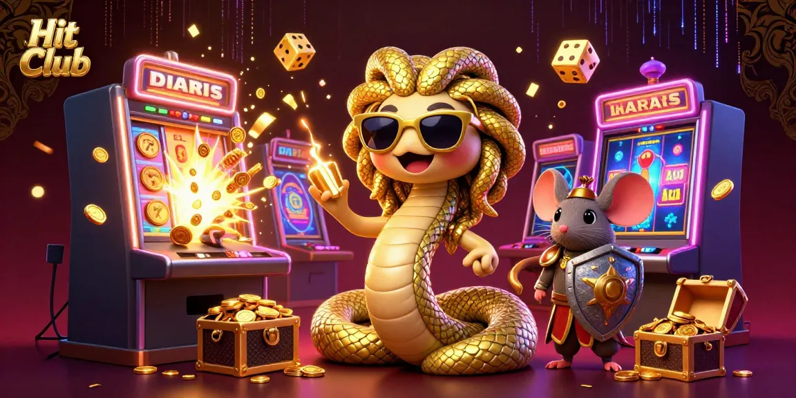 Experience the Hit Club excitement with vibrant casino elements and characters celebrating a jackpot.