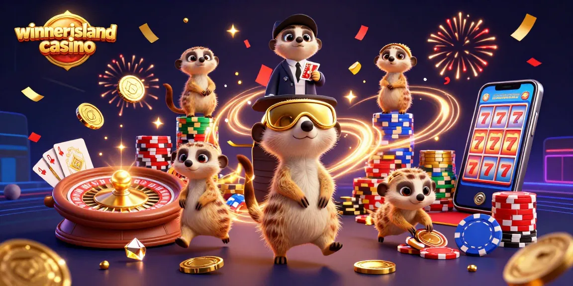 winnerisland casino meerkats operating a vibrant casino with dynamic game elements and celebration effects