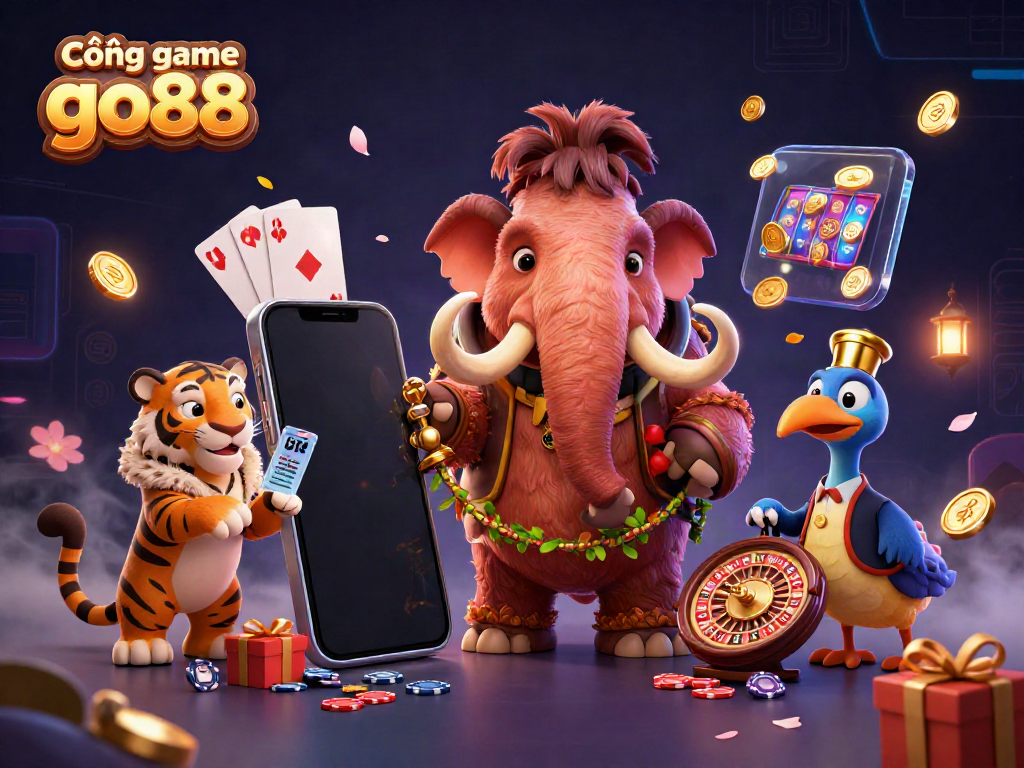 Cổng game go88 showcases a vibrant casino scene with characters and engaging gaming elements.