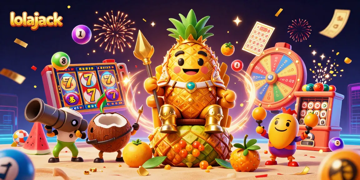 Experience the excitement at lolajack casino with a dynamic 3D scene featuring a golden pineapple king and vibrant game elements.
