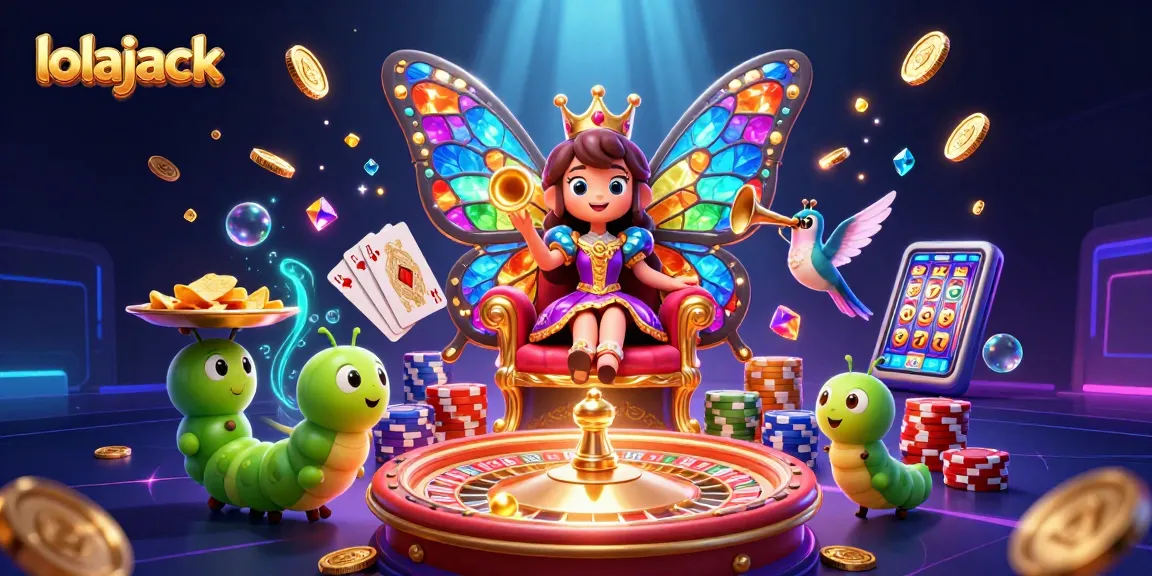 Experience gaming luxury at lolajack with a whimsical casino scene featuring vibrant fortune elements.