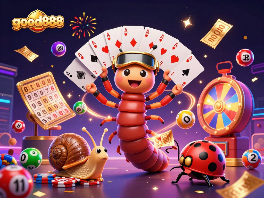 Join the excitement with good888 as a cartoon millipede dealer dazzles with playing cards!